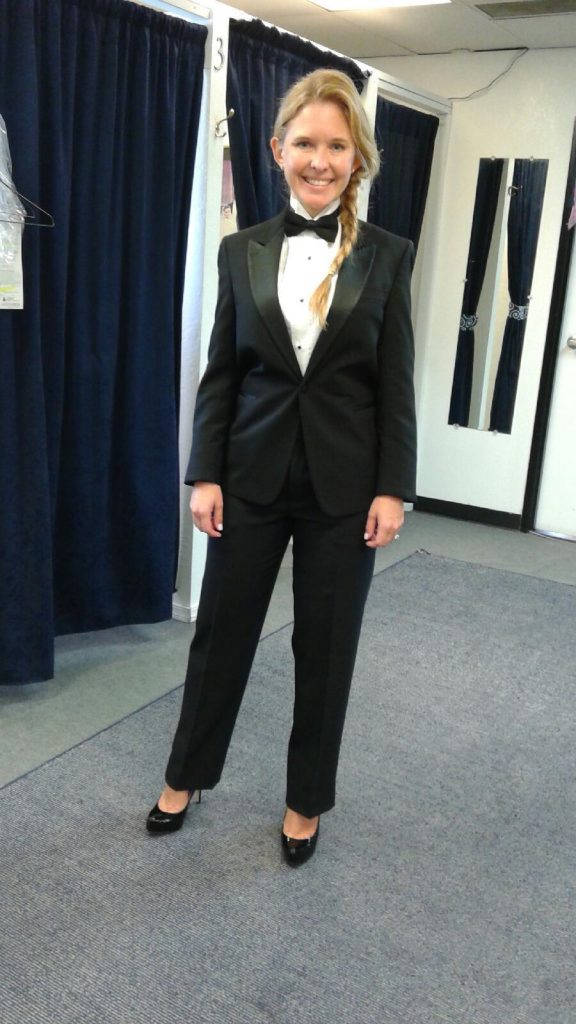 It's a female tuxedo from Rose Tuxedos
