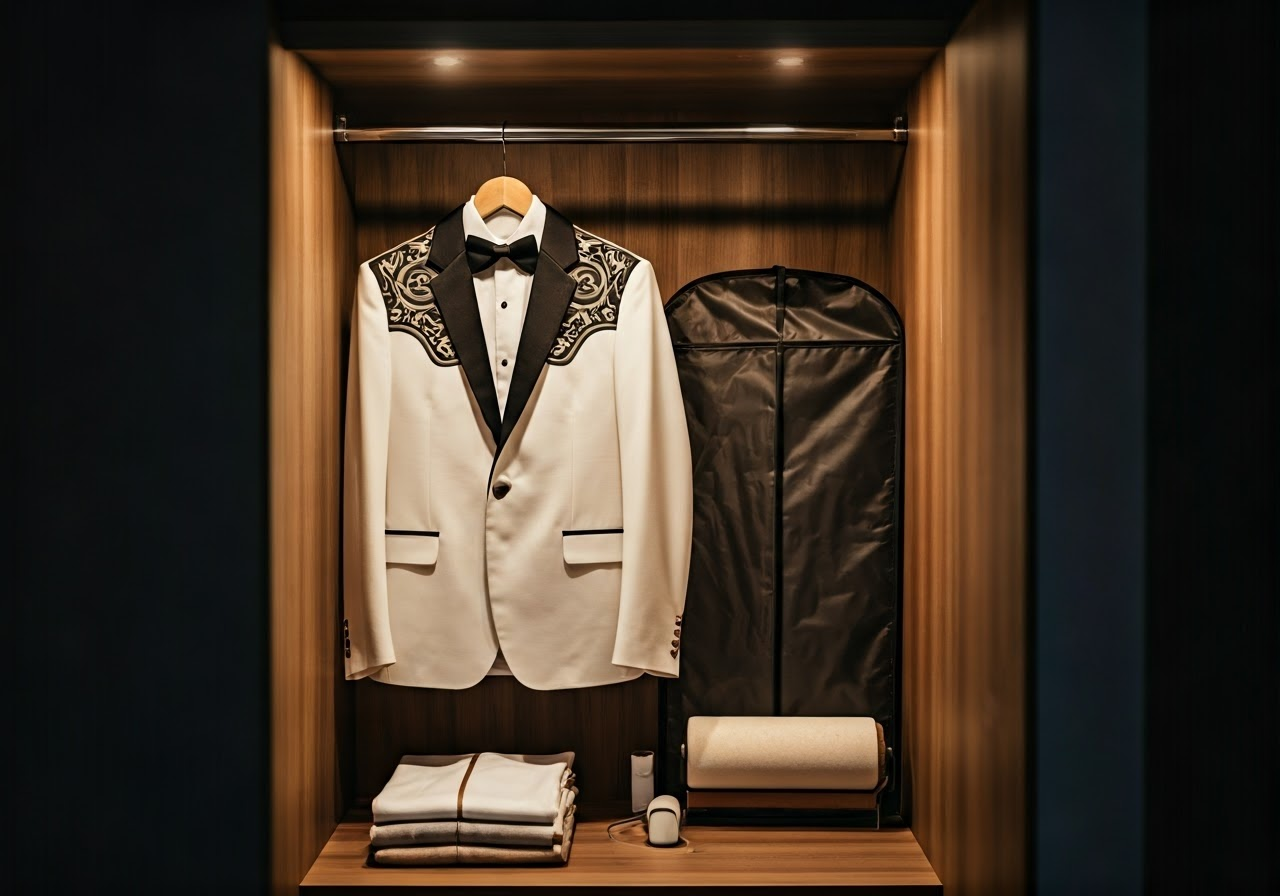 Organized closet with Western tuxedo